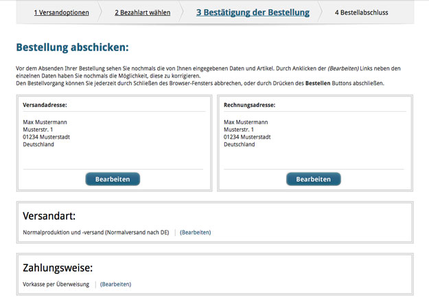 Bestätigung und Bestellung Bestätigung und Bestellung