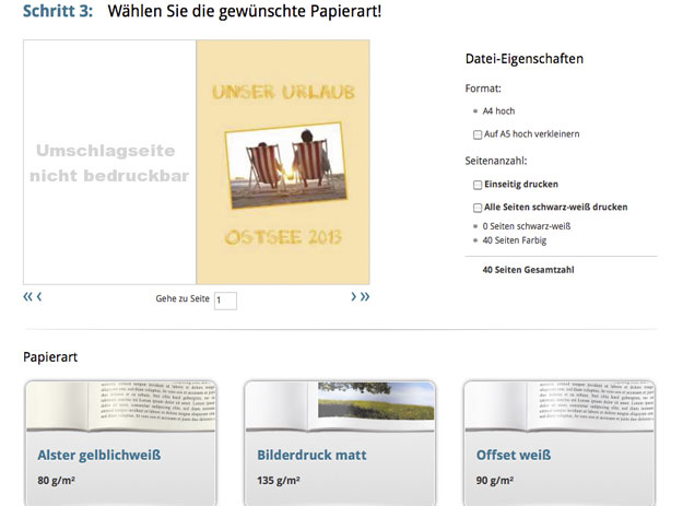 Schritt 3: Wählen Sie die gewünschte Papierart! Schritt 3: Wählen Sie die gewünschte Papierart!